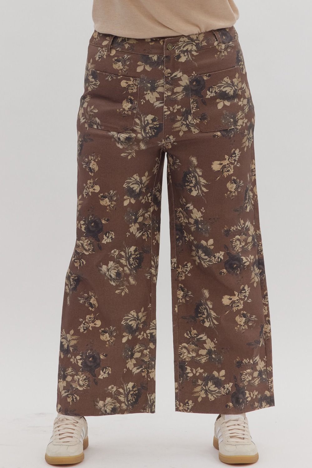 Floral pattern mid-rise ankle-length pants