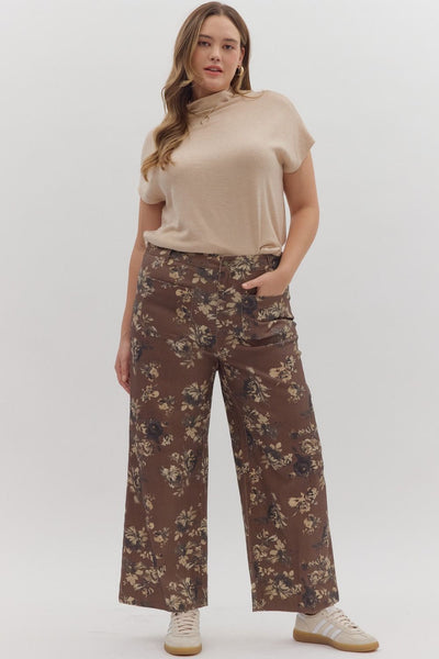 Floral pattern mid-rise ankle-length pants