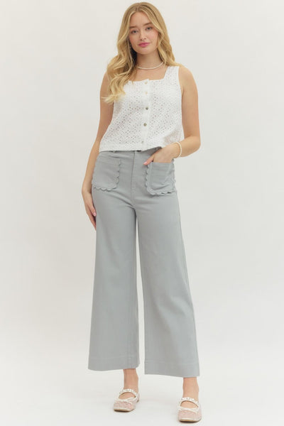 Dusty Solid Wide Leg Pants Scallop Pockets - Little Jill & Co.