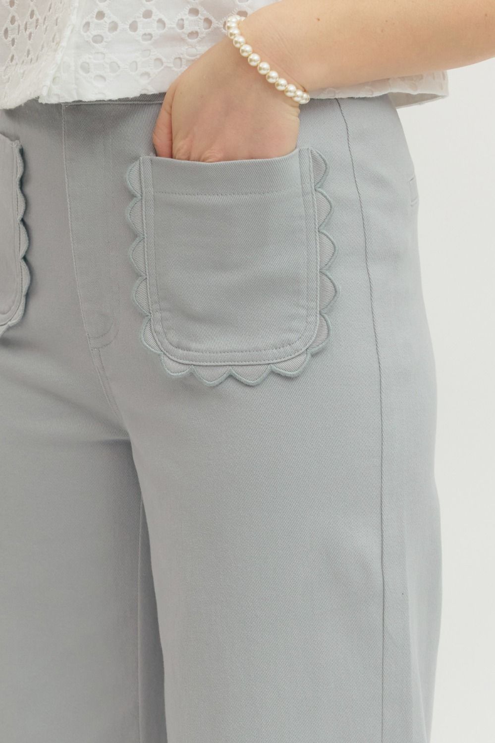 Dusty Solid Wide Leg Pants Scallop Pockets - Little Jill & Co.