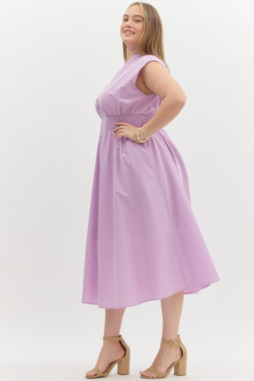 Solid Lavender V-neck Sleeveless Midi - Little Jill & Co.