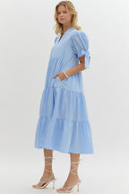 Solid textured tiered pullover midi dress