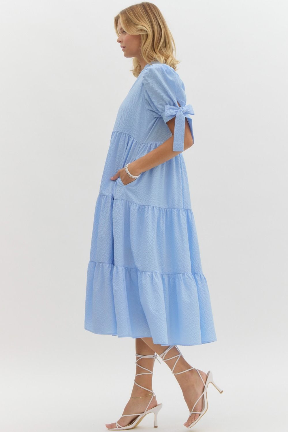 Solid textured tiered pullover midi dress