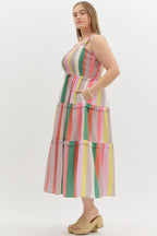 Multicolor striped tier midi dress - Little Jill & Co.