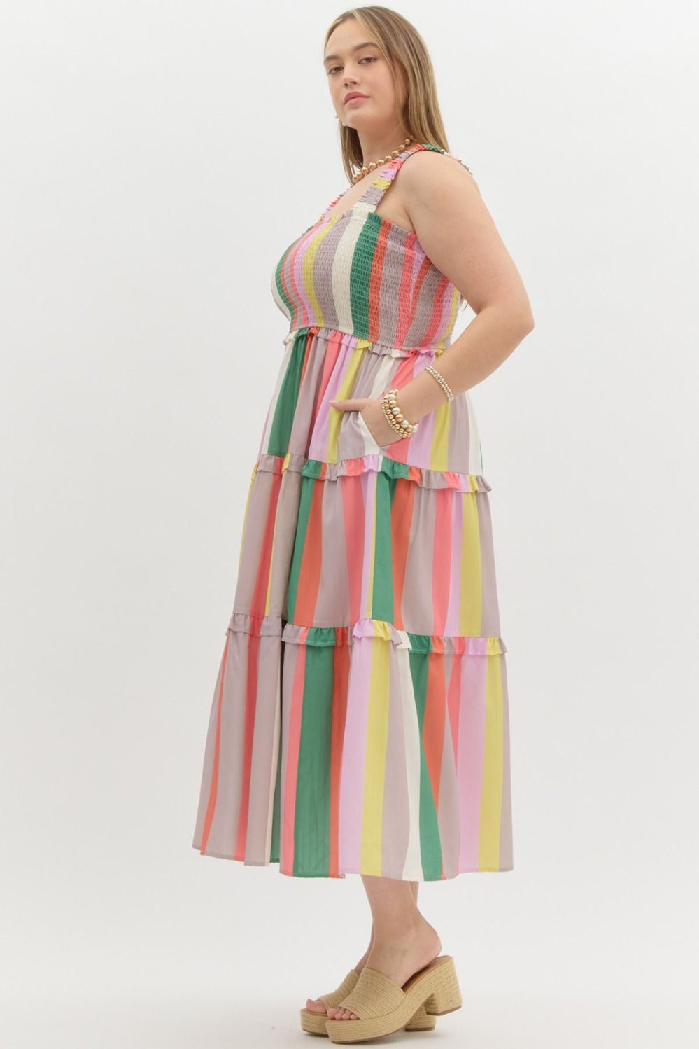 Multicolor striped tier midi dress - Little Jill & Co.