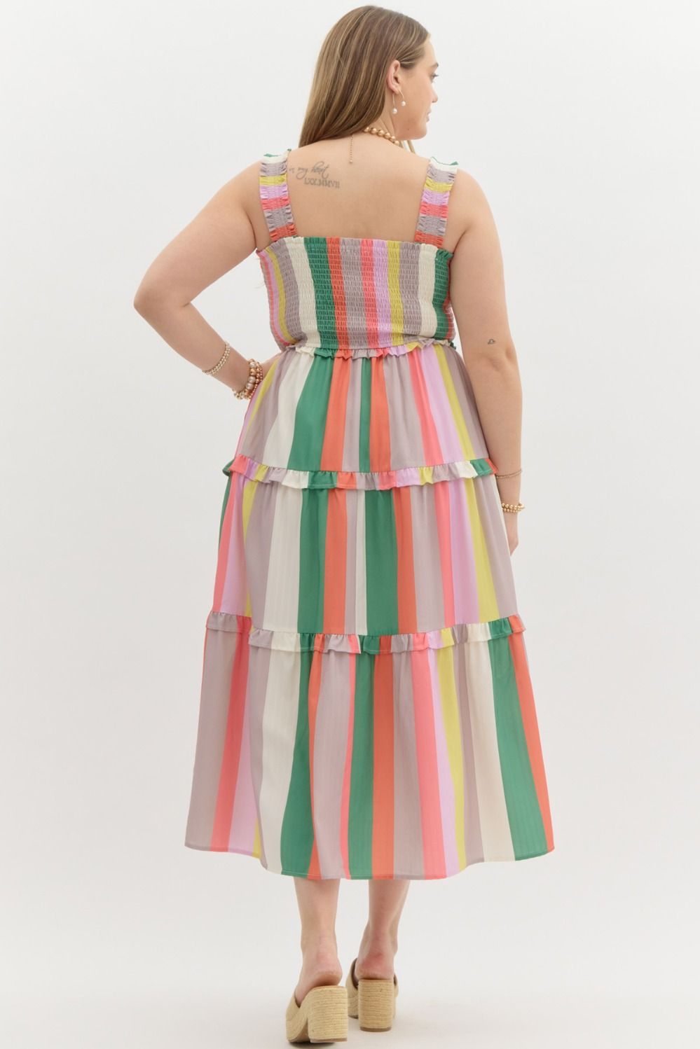 Multicolor striped tier midi dress - Little Jill & Co.