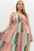 Multicolor striped tier midi dress - Little Jill & Co.