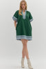 Solid contrast lantern sleeves mini dress