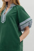 Solid contrast lantern sleeves mini dress