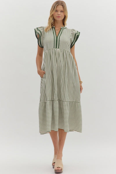 Stripe pattern tiered ruffle dress