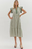 Stripe pattern tiered ruffle dress
