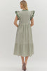 Stripe pattern tiered ruffle dress