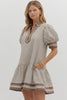 stripe pattern puff sleeve mini