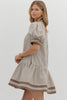 stripe pattern puff sleeve mini