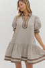 stripe pattern puff sleeve mini