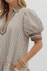 stripe pattern puff sleeve mini