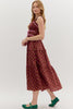 Burgundy Floral Print Pullover Tiered Midi Dress