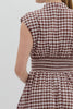 Gingham pattern V-neck sleeveless midi dress