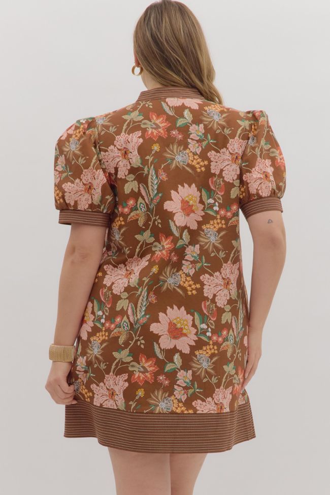 Floral print short puff sleeve mini dress