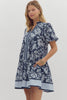 Navy Floral Print Short Bubble Sleeve
