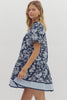 Navy Floral Print Short Bubble Sleeve