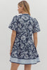 Navy Floral Print Short Bubble Sleeve