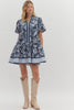 Navy Floral Print Short Bubble Sleeve