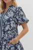 Navy Floral Print Short Bubble Sleeve