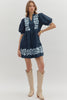 Solid short puff sleeve tiered mini dress