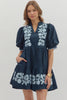 Solid short puff sleeve tiered mini dress