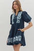 Solid short puff sleeve tiered mini dress