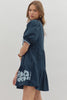 Solid short puff sleeve tiered mini dress