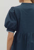 Solid short puff sleeve tiered mini dress