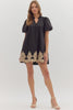 Solid short puff sleeve mini dress