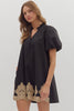 Solid short puff sleeve mini dress