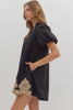 Solid short puff sleeve mini dress
