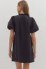 Solid short puff sleeve mini dress