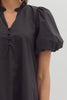 Solid short puff sleeve mini dress