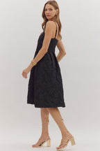 Black Floral Jacquard Sleeveless Midi