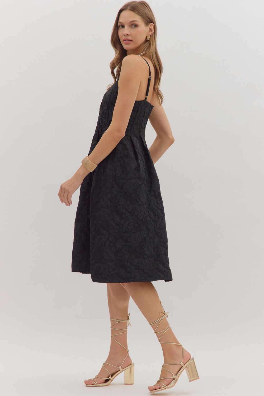 Black Floral Jacquard Sleeveless Midi