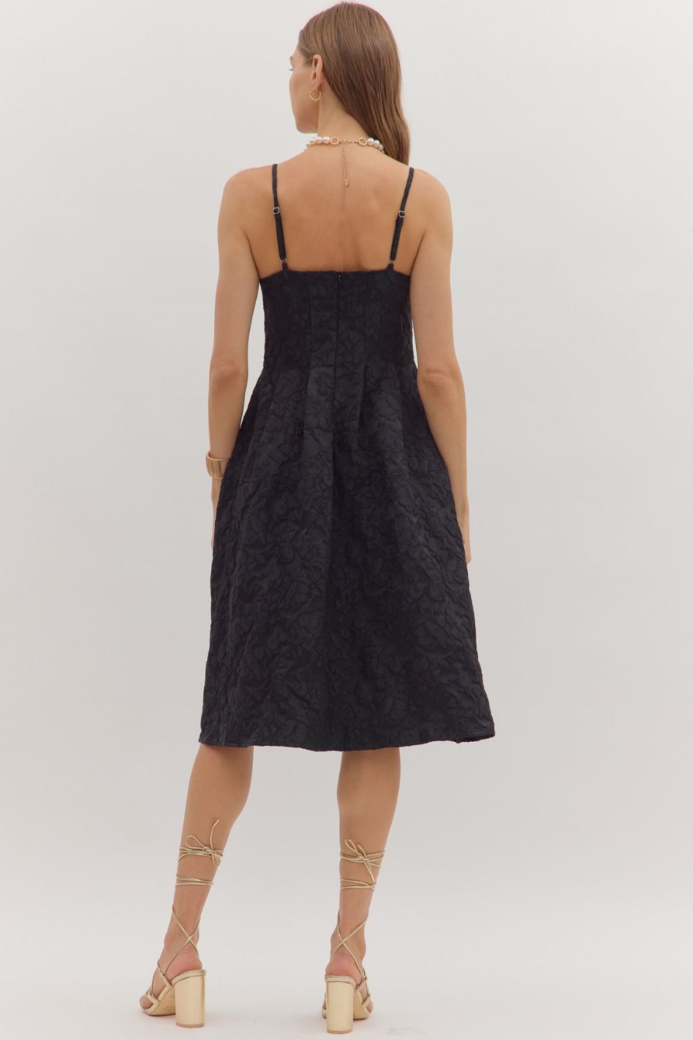 Black Floral Jacquard Sleeveless Midi