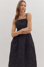 Black Floral Jacquard Sleeveless Midi