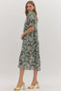 Floral print short puff sleeve midi dress