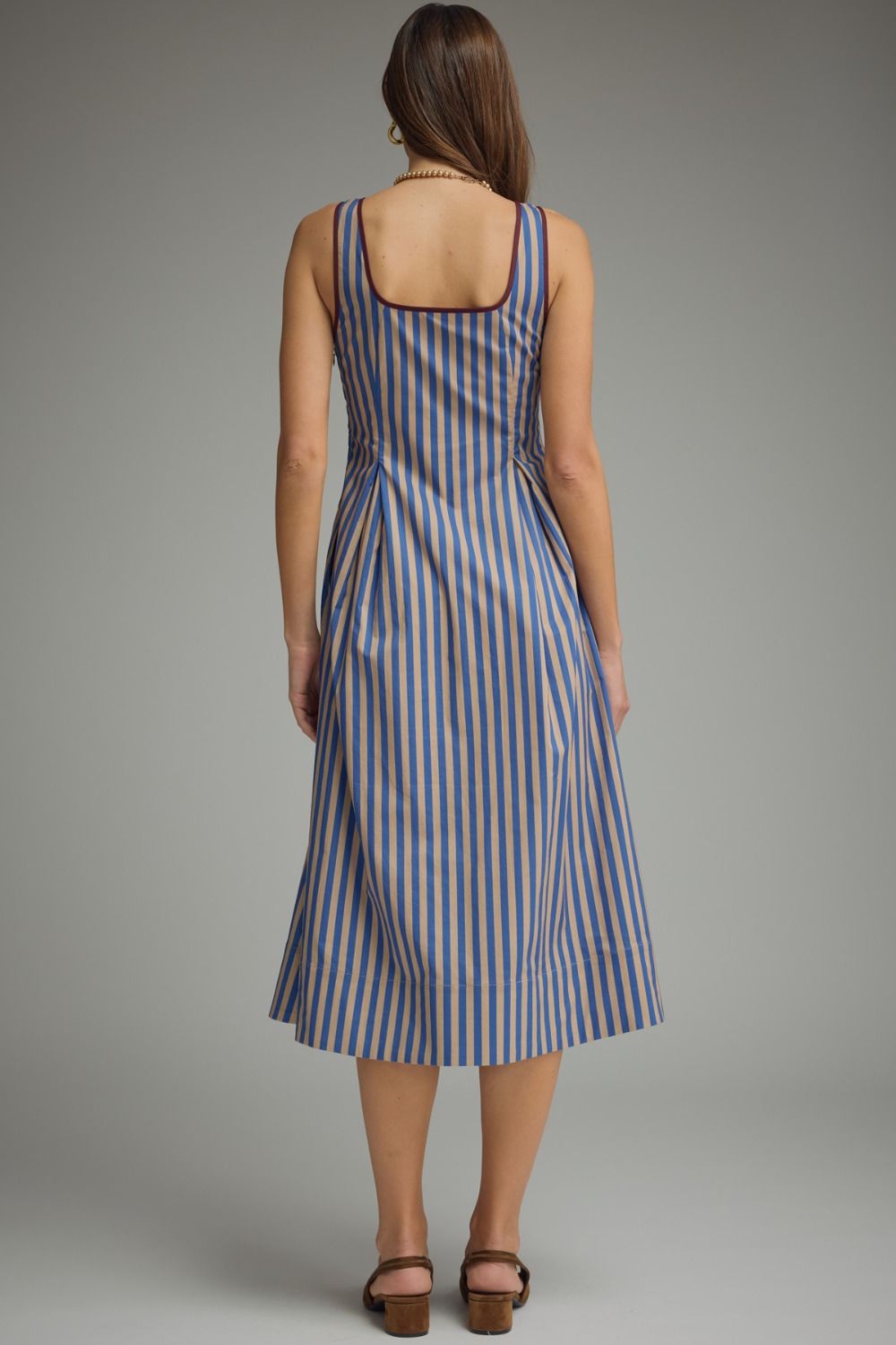 Blue Striped Sleeveless Midi Dress