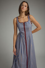 Blue Striped Sleeveless Midi Dress