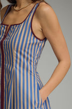 Blue Striped Sleeveless Midi Dress