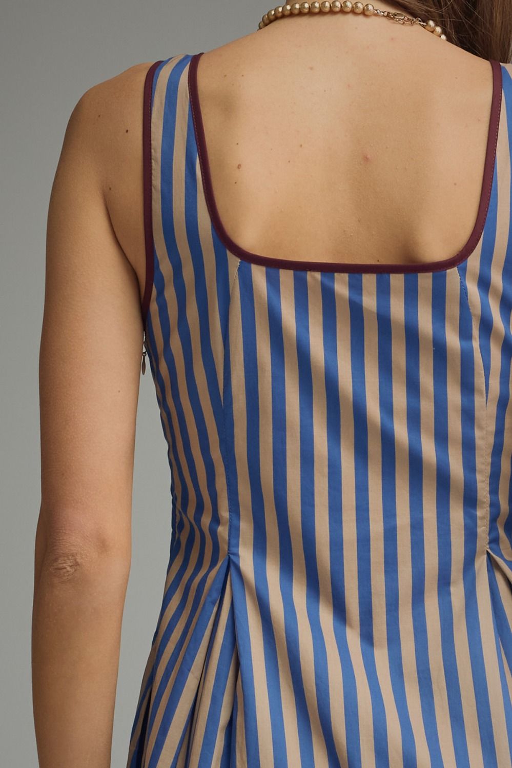 Blue Striped Sleeveless Midi Dress