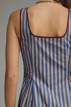 Blue Striped Sleeveless Midi Dress