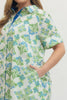 Green/Blue Floral Print Short Sleeve Mini
