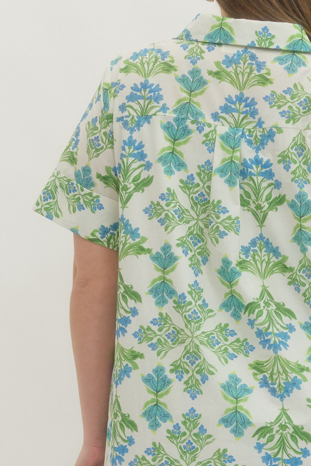 Green/Blue Floral Print Short Sleeve Mini